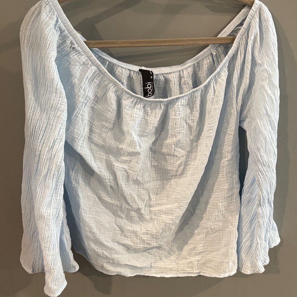 bobi Sky Blue Textured Blouse